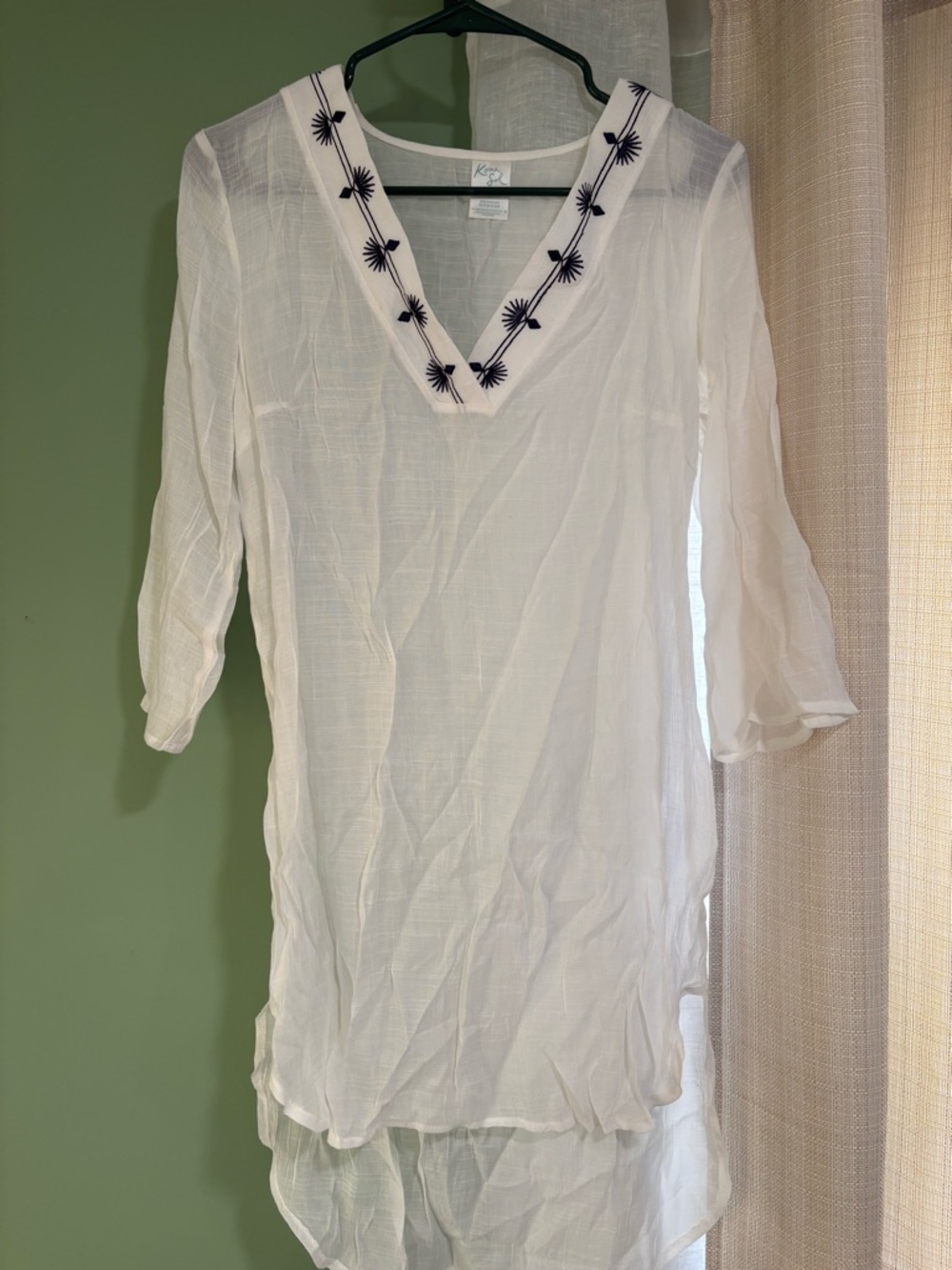 White Embroidered V-Neck Swim Coverup